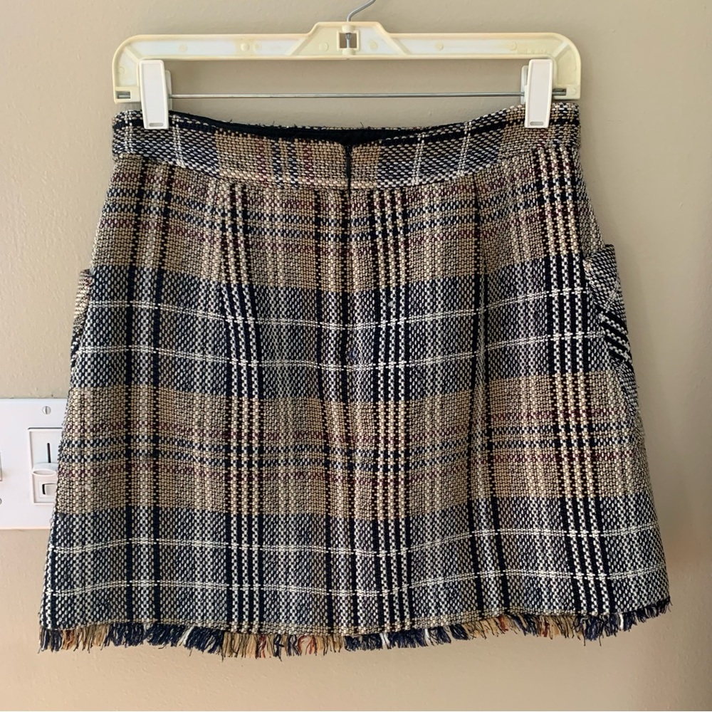Zara Plaid Tweed Mini Skirt Medium Preppy Dark Academia
